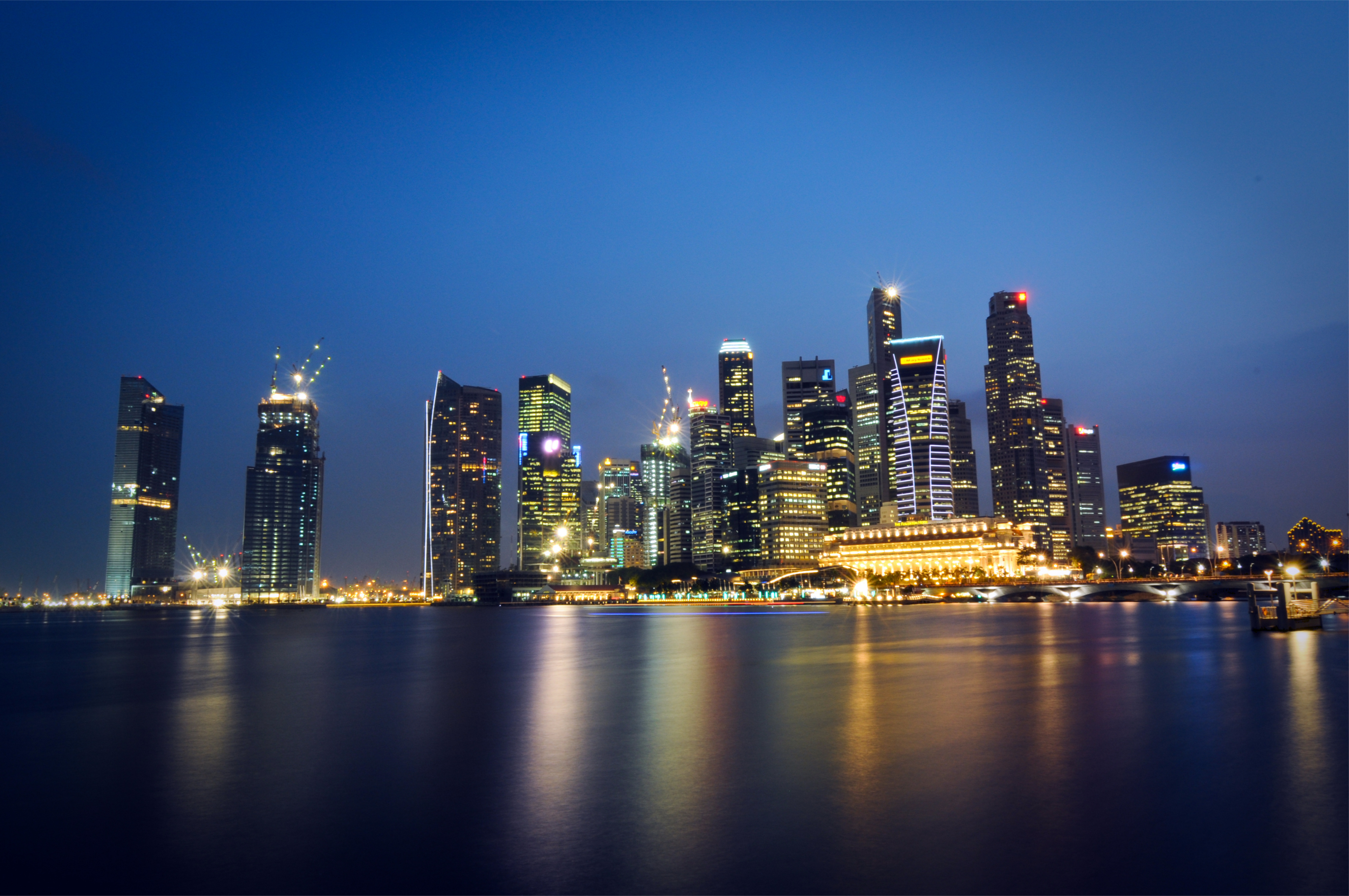 4000x2657，马来西亚，新加坡，摩天大樓，岸，晚上，城市，