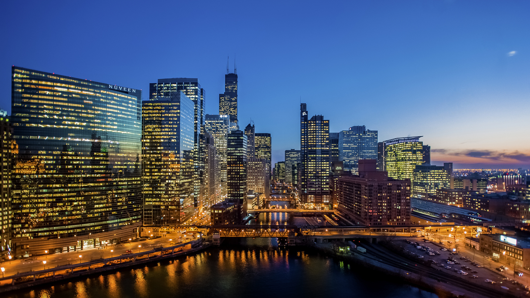 Skrivebordsbakgrunn Chicago byen USA himmelen Natt en by amerika Himmel Byer byen
