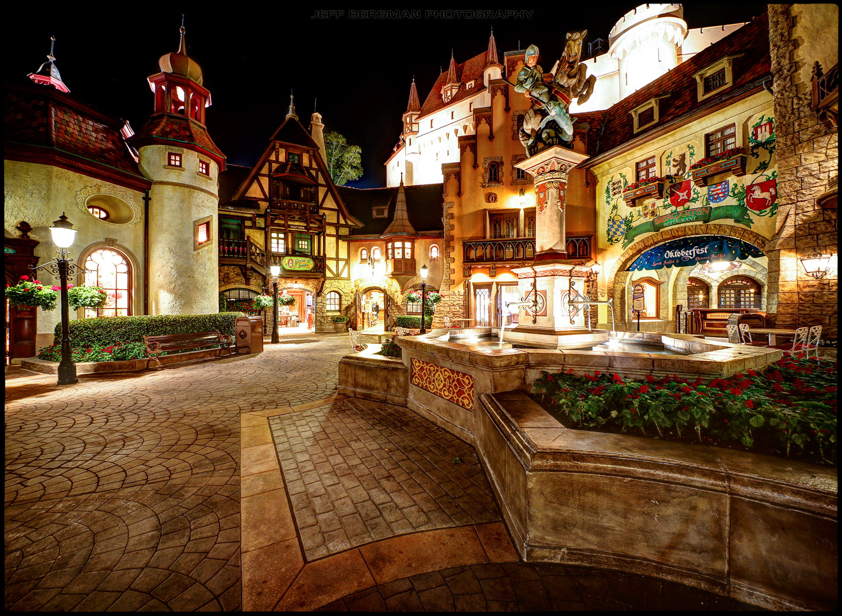 Foto's Disneyland Amerika Walt Disney World Epcot Center Germany Pavilion HDR Straat Nacht Straatverlichting een stad verenigde staten stadsstraat Steden