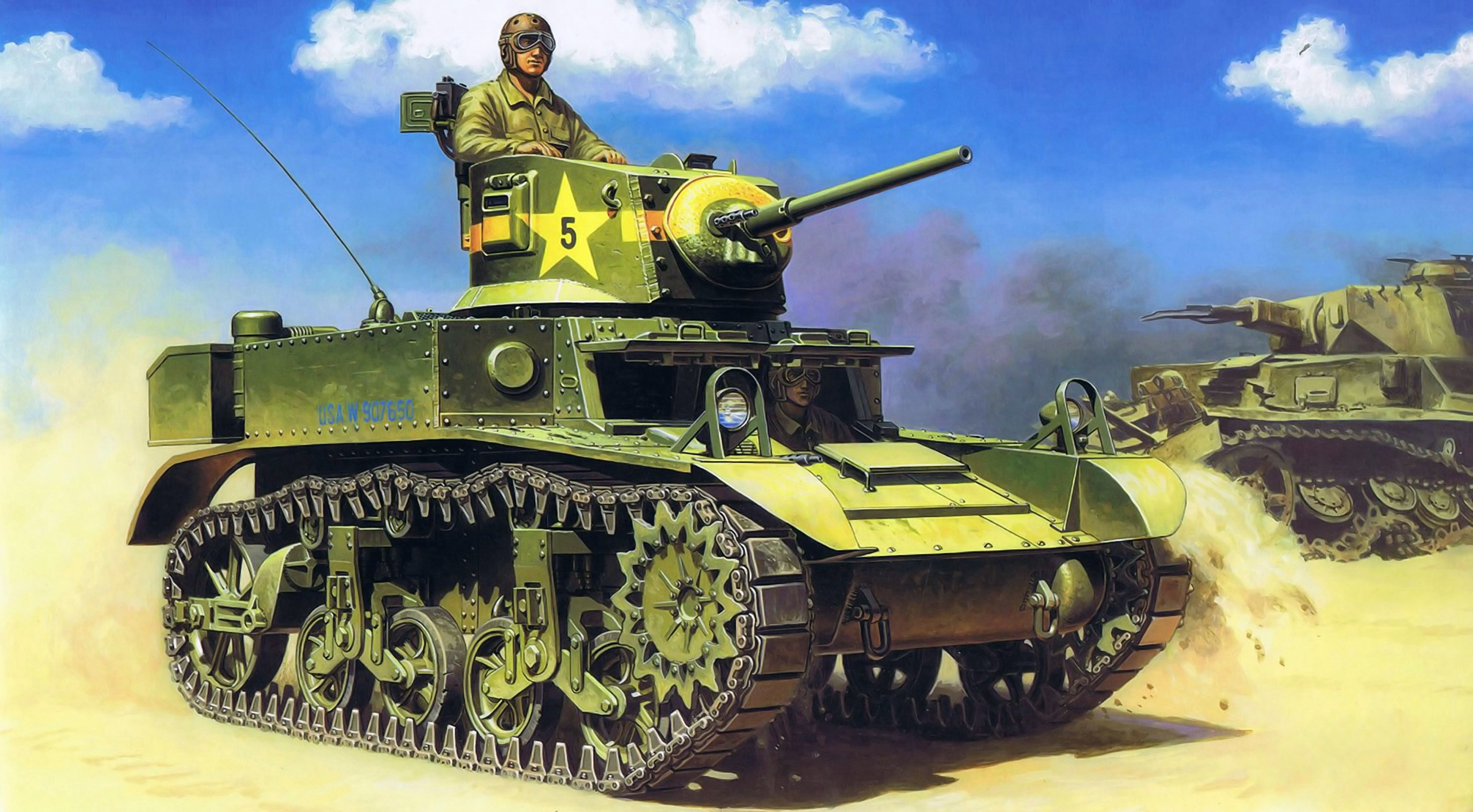 Desktop Wallpapers tank M3A1 Painting Art Army 2560x1412 Tanks military