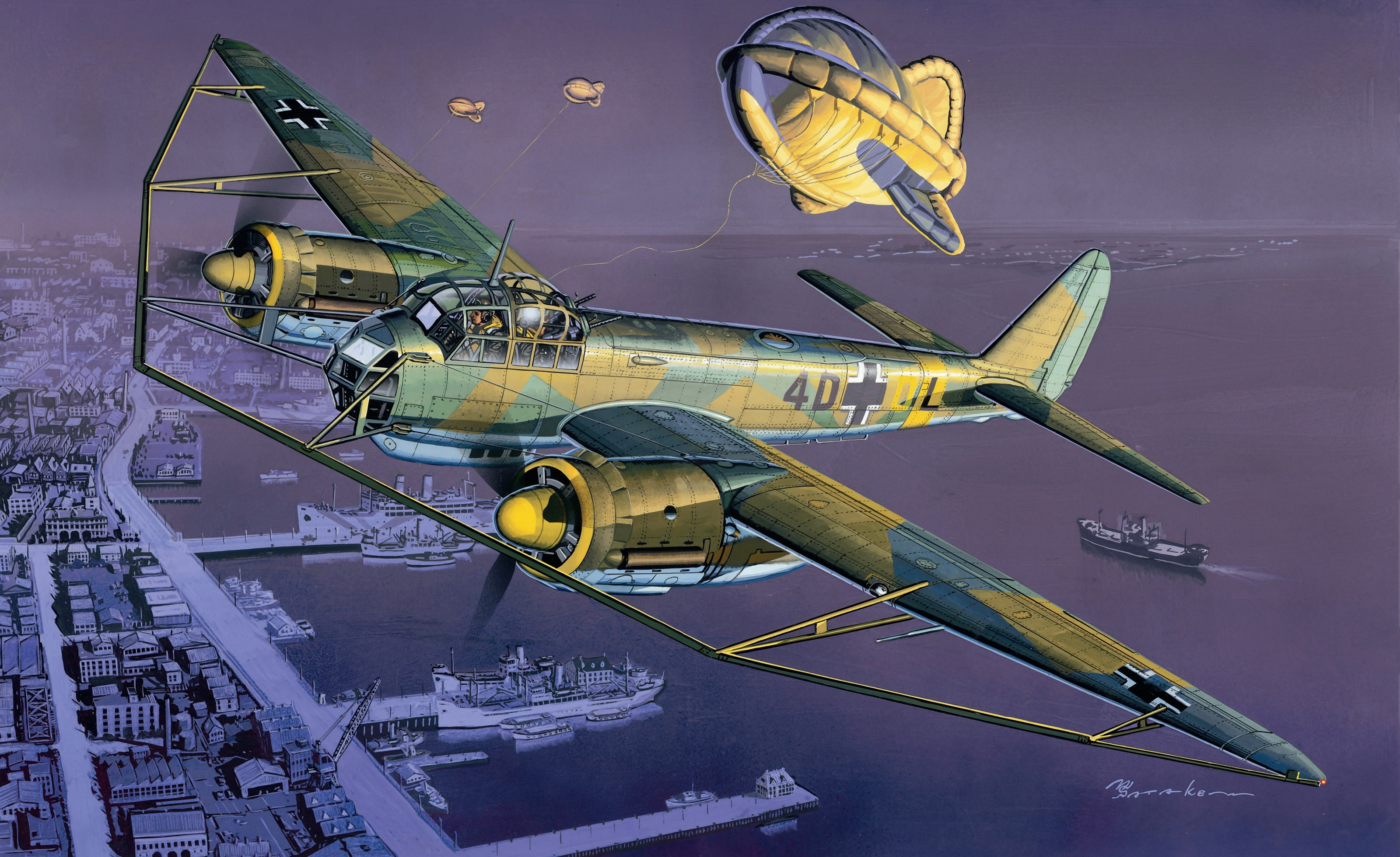 、飛行機、描かれた壁紙、Ju-88、、航空、