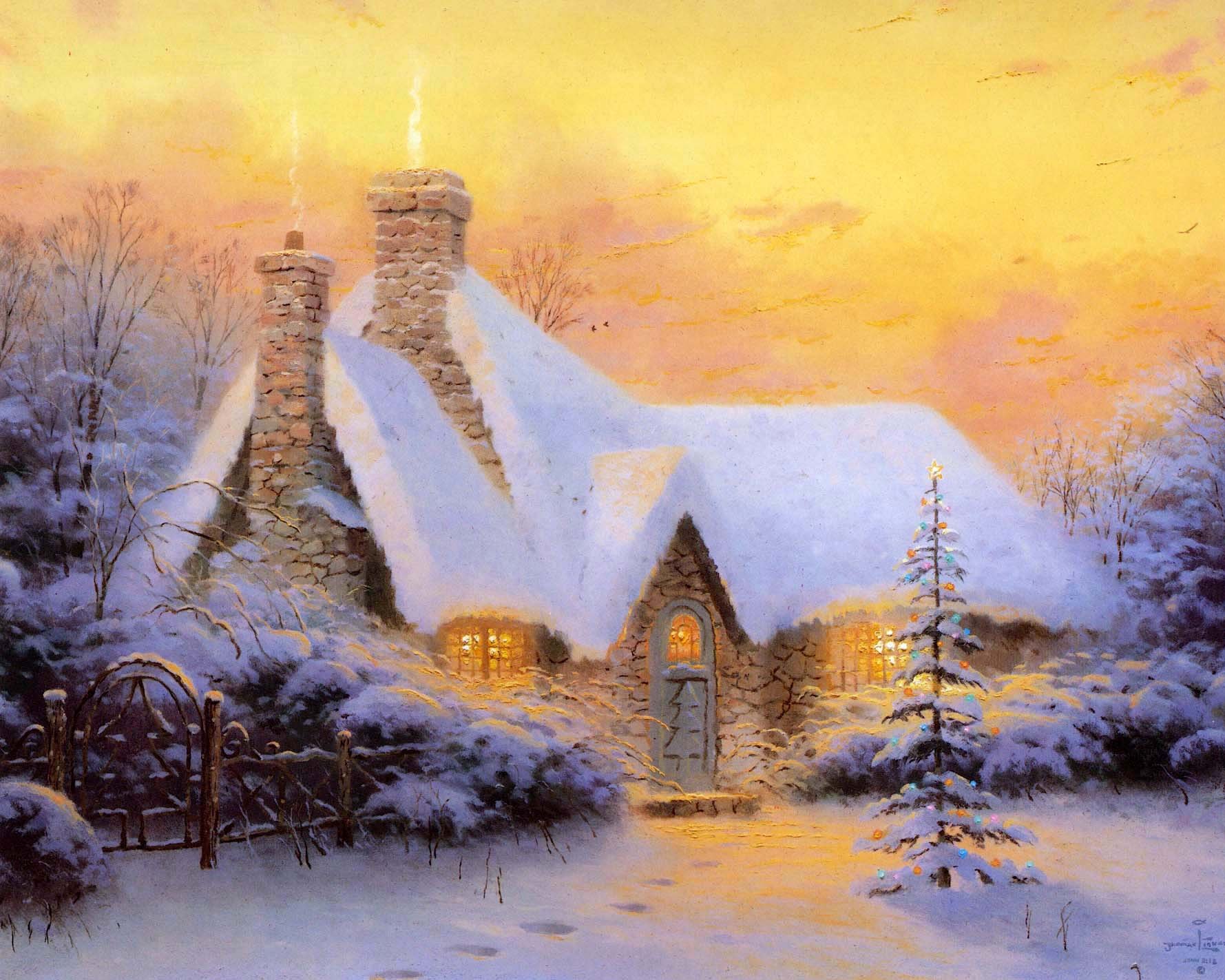 Фотографии Thomas Kinkade christmas tree cottage картина Живопись