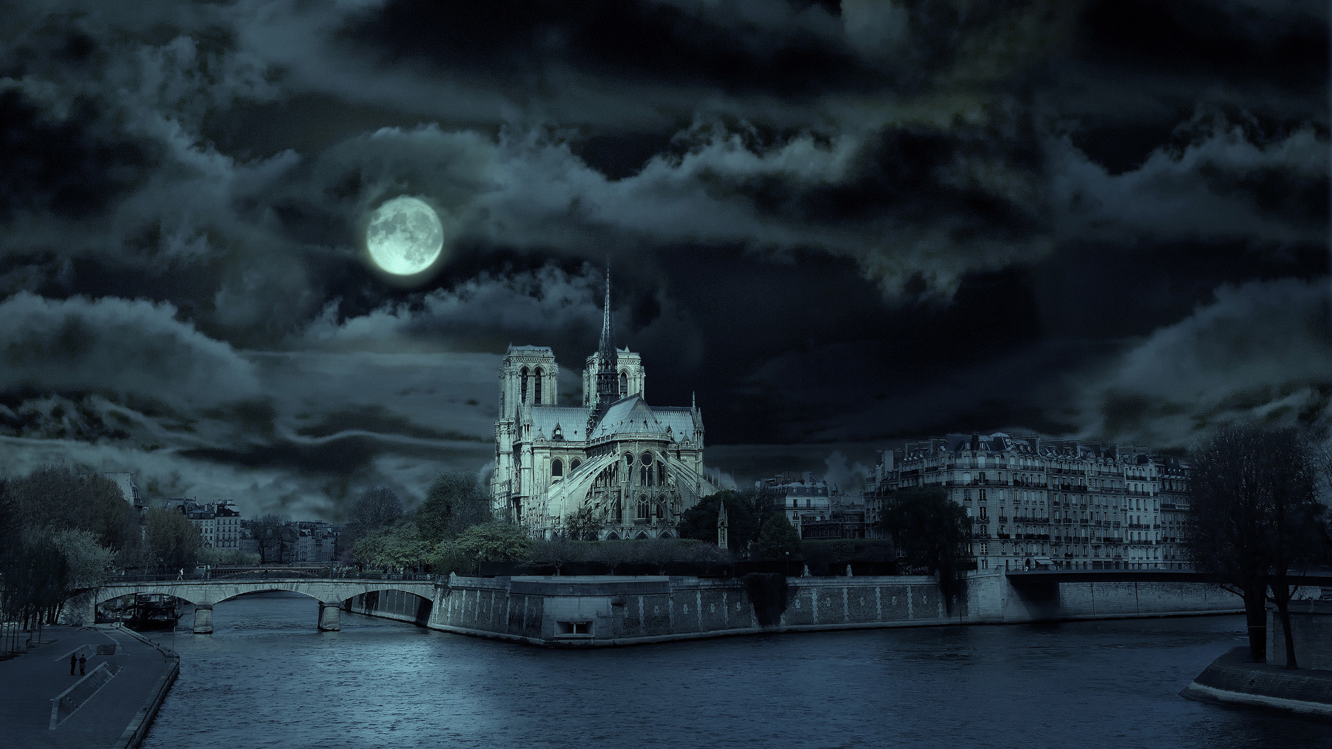 zdjęcia Francja Parizh sobor notr-dam Księżyc Miasta 1920x1080 miasto