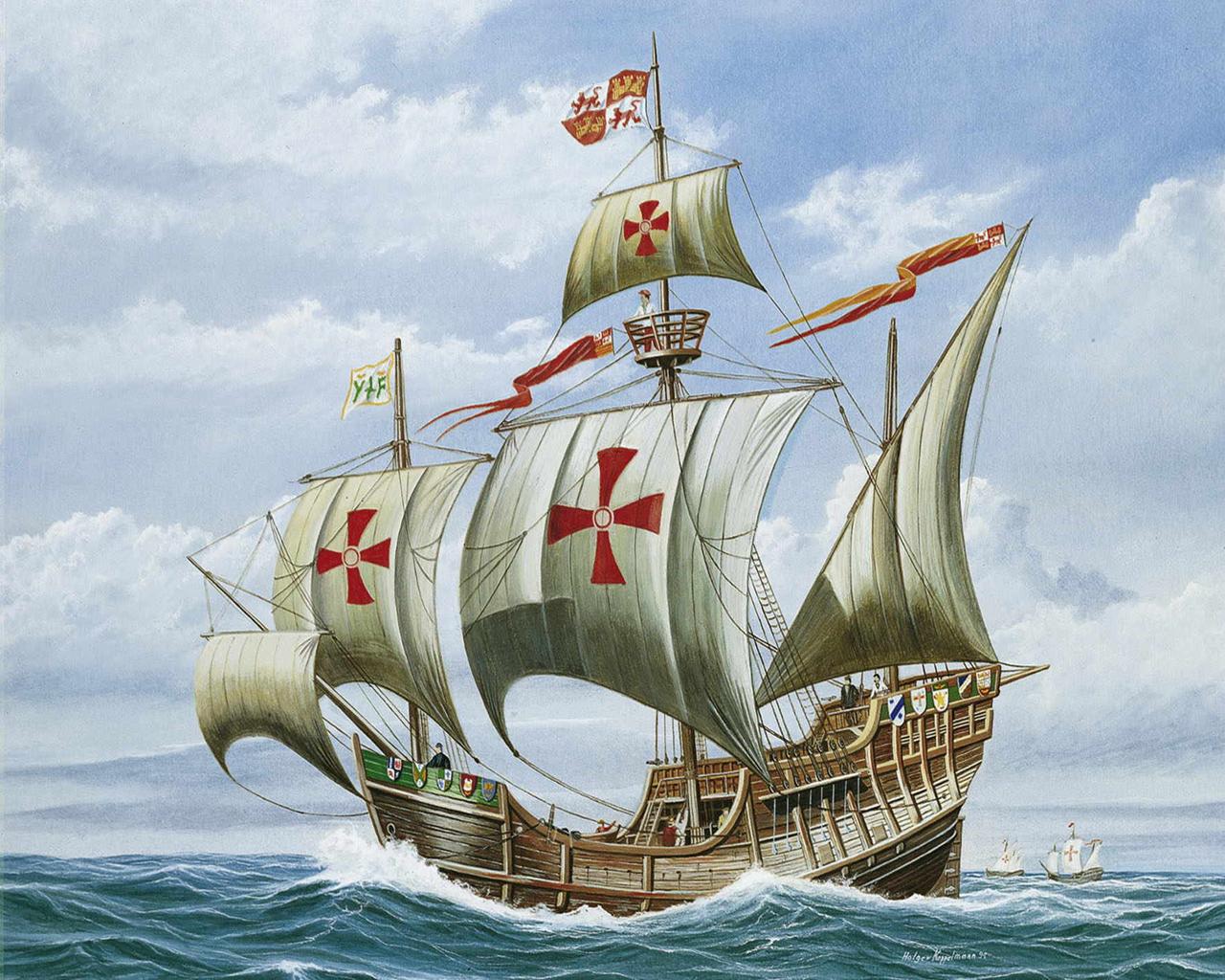 Картинка Santa Maria Flaggschiff Kolumbus Корабли корабль