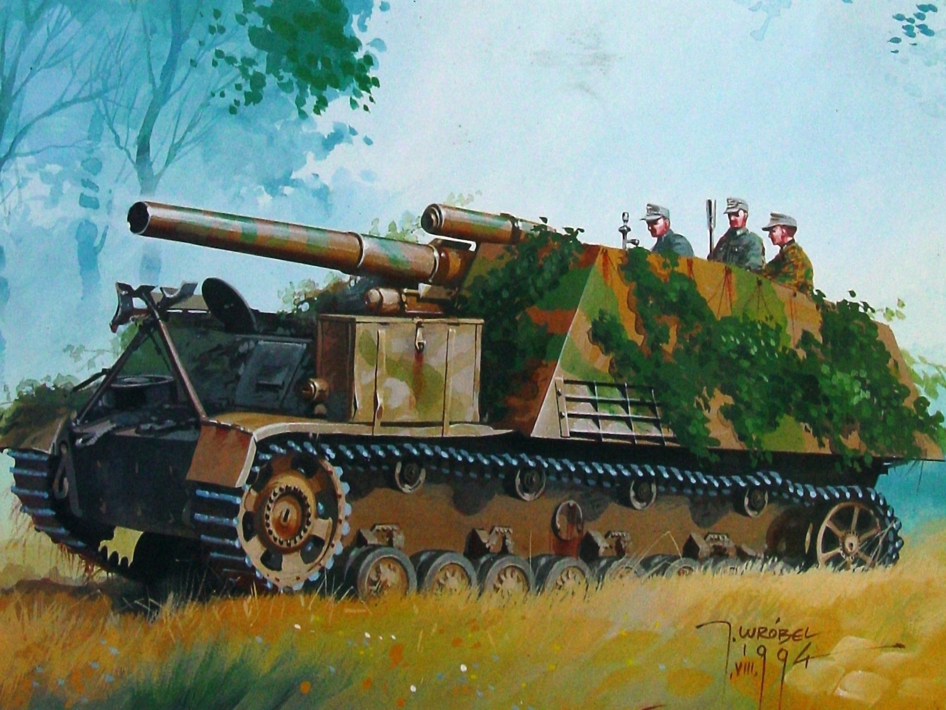 1920x1441、描かれた壁紙、自走砲、、陸軍、