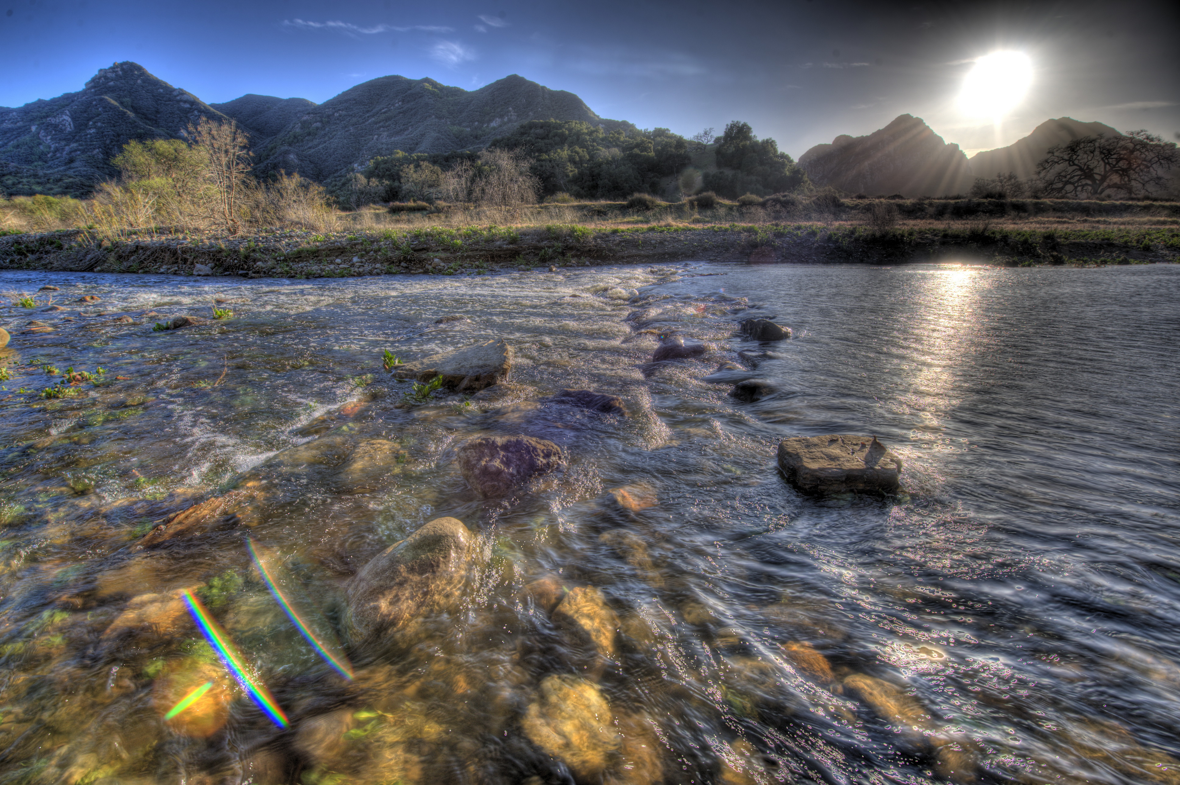 Foton Ljusstrålar Malibu Kalifornien USA HDR Natur flod Stenar amerika Floder