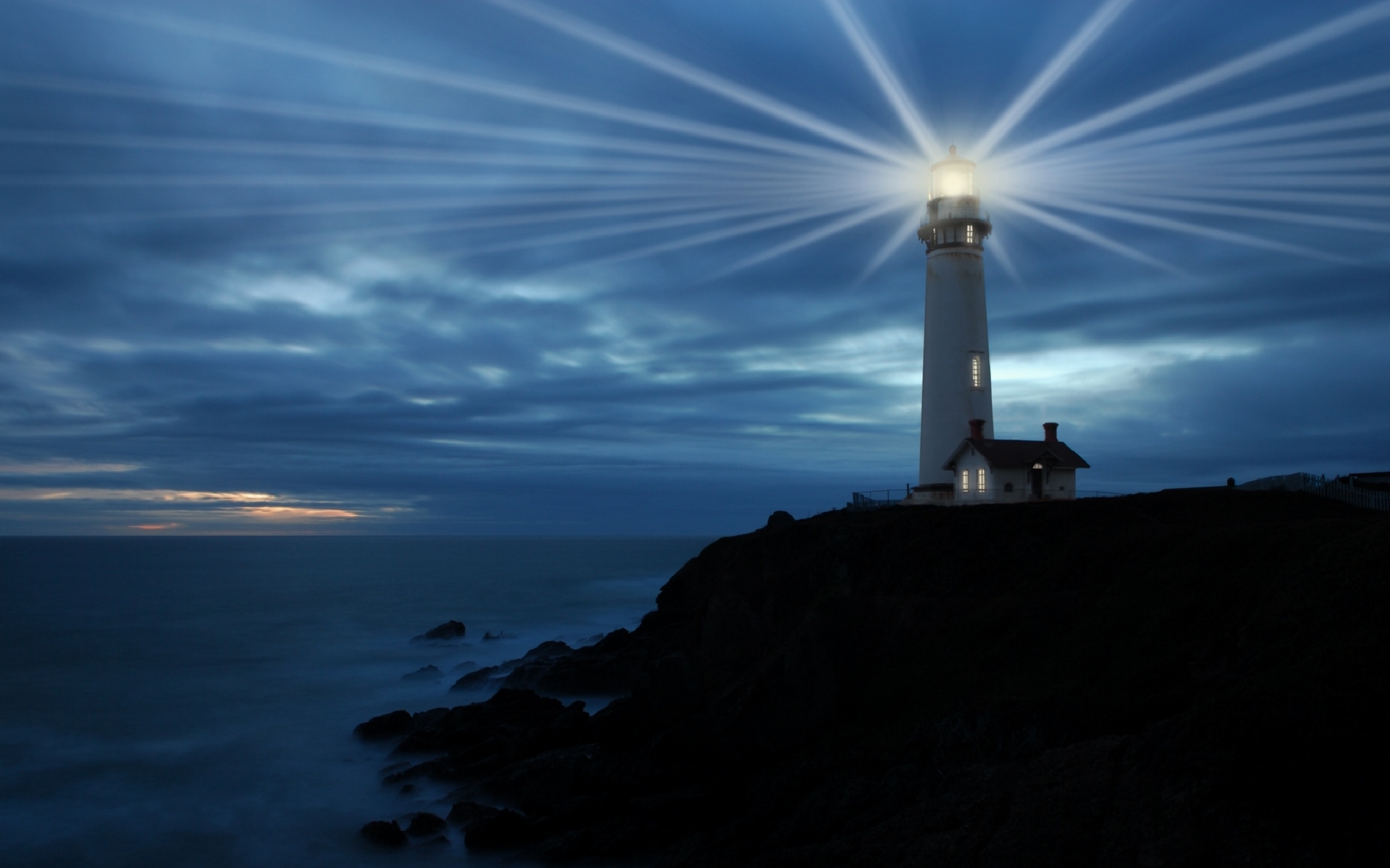 Фотография Светлая Ночь маяк Природа Побережье 1920x1200 Маяки берег