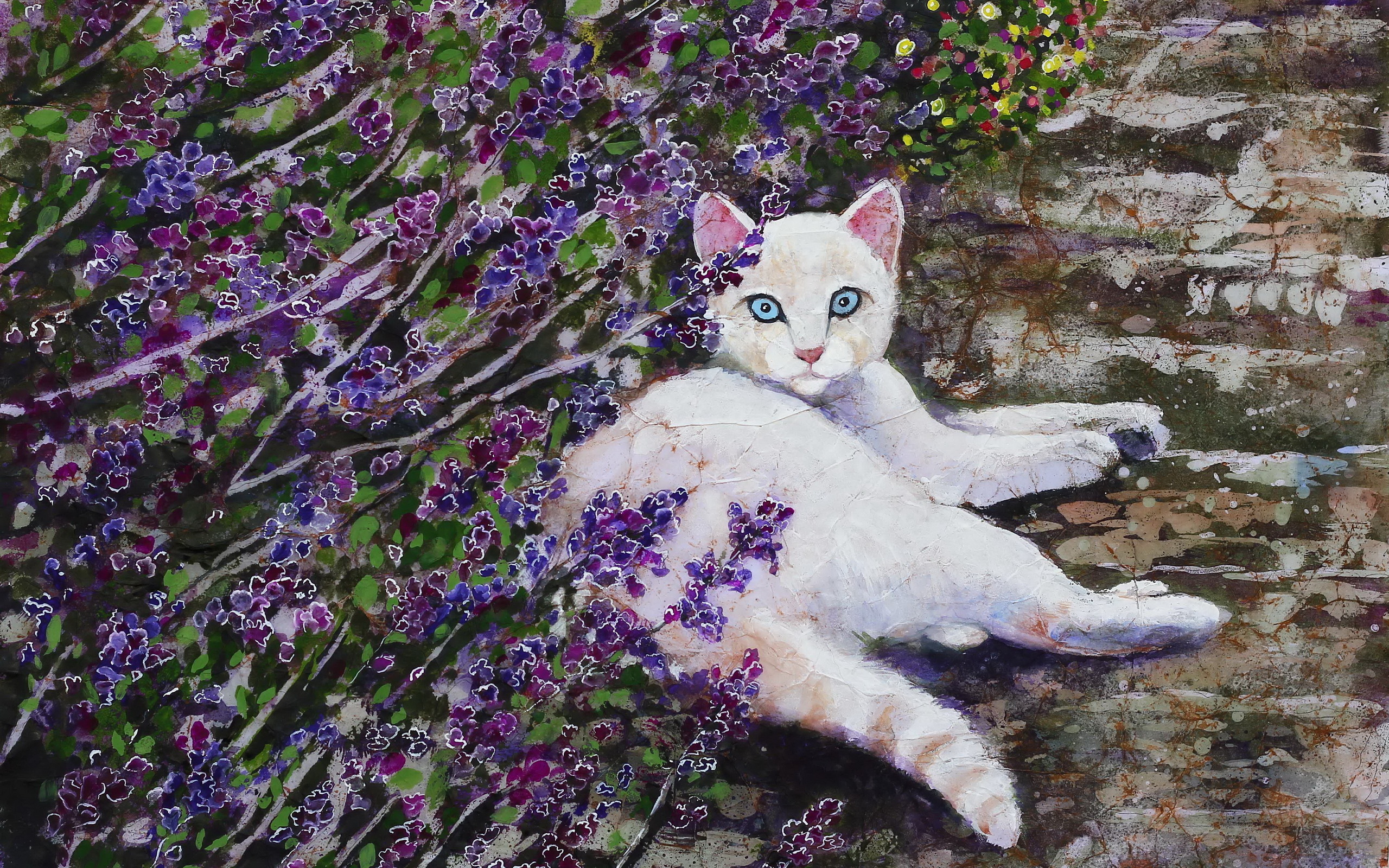Desktop Hintergrundbilder Hauskatze ein Tier Gezeichnet 2560x1600 Katze Katzen Tiere