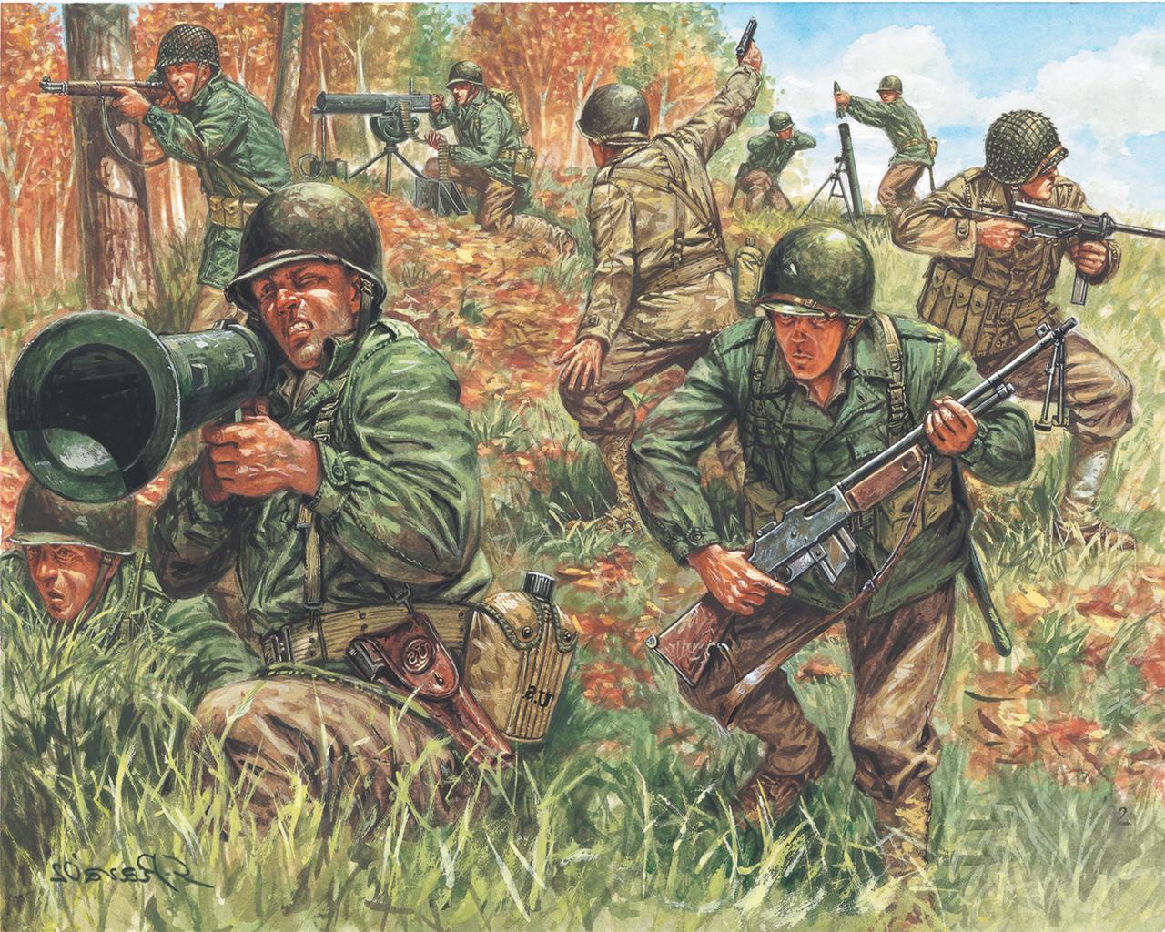 Militaires Dessiné 2ND WW. American Infantry Américain militaire, soldat, soldats, US, américaine, américaines Armée