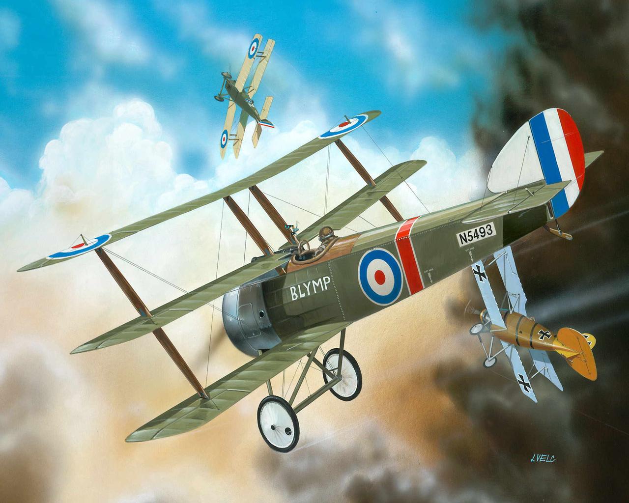Фотография Самолеты Sopwith Dreidecker WW I Рисованные Авиация