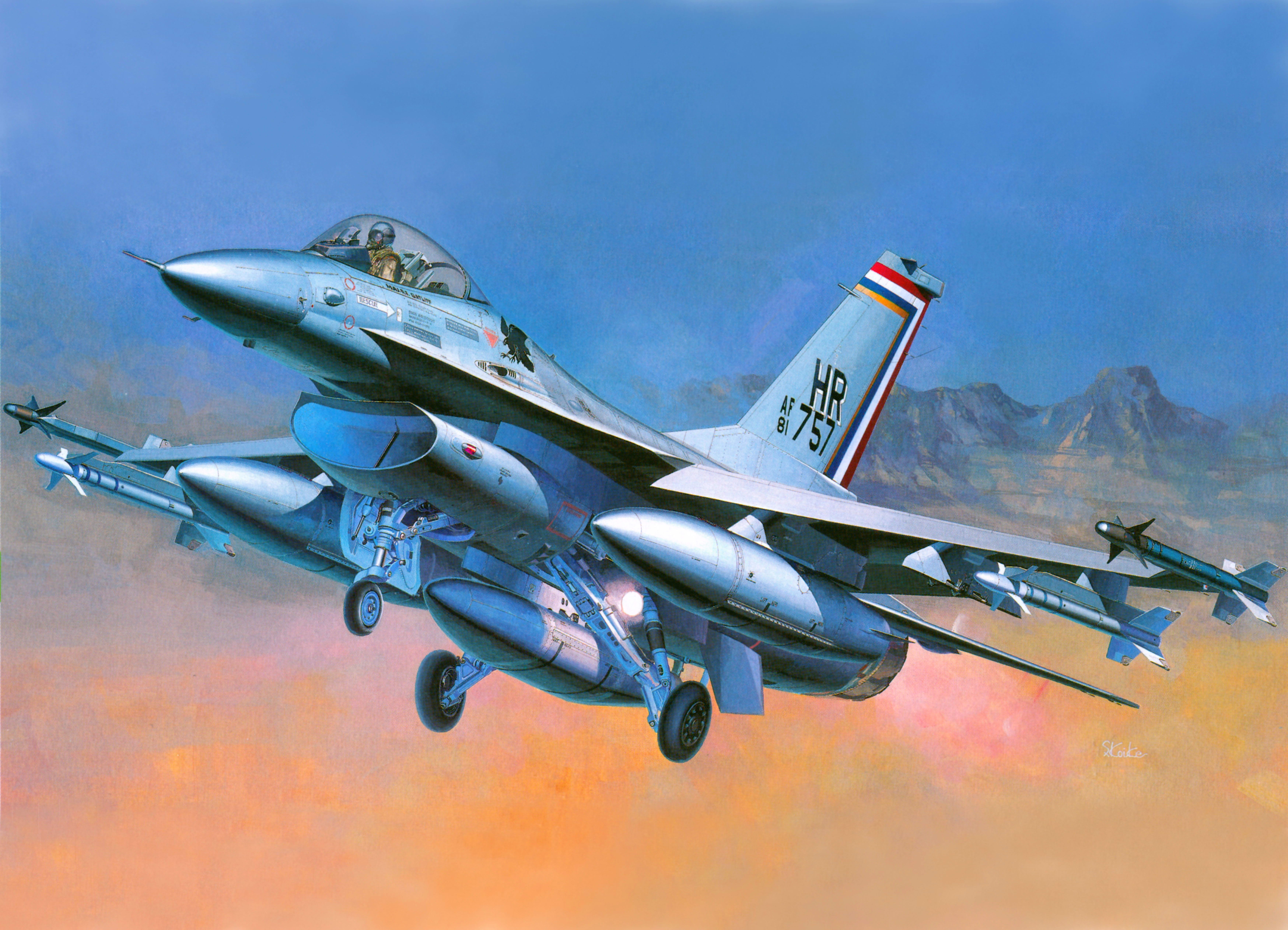 6992x5048 Aviãos Desenhado F-16 Fighting Falcon F-16A Aviação