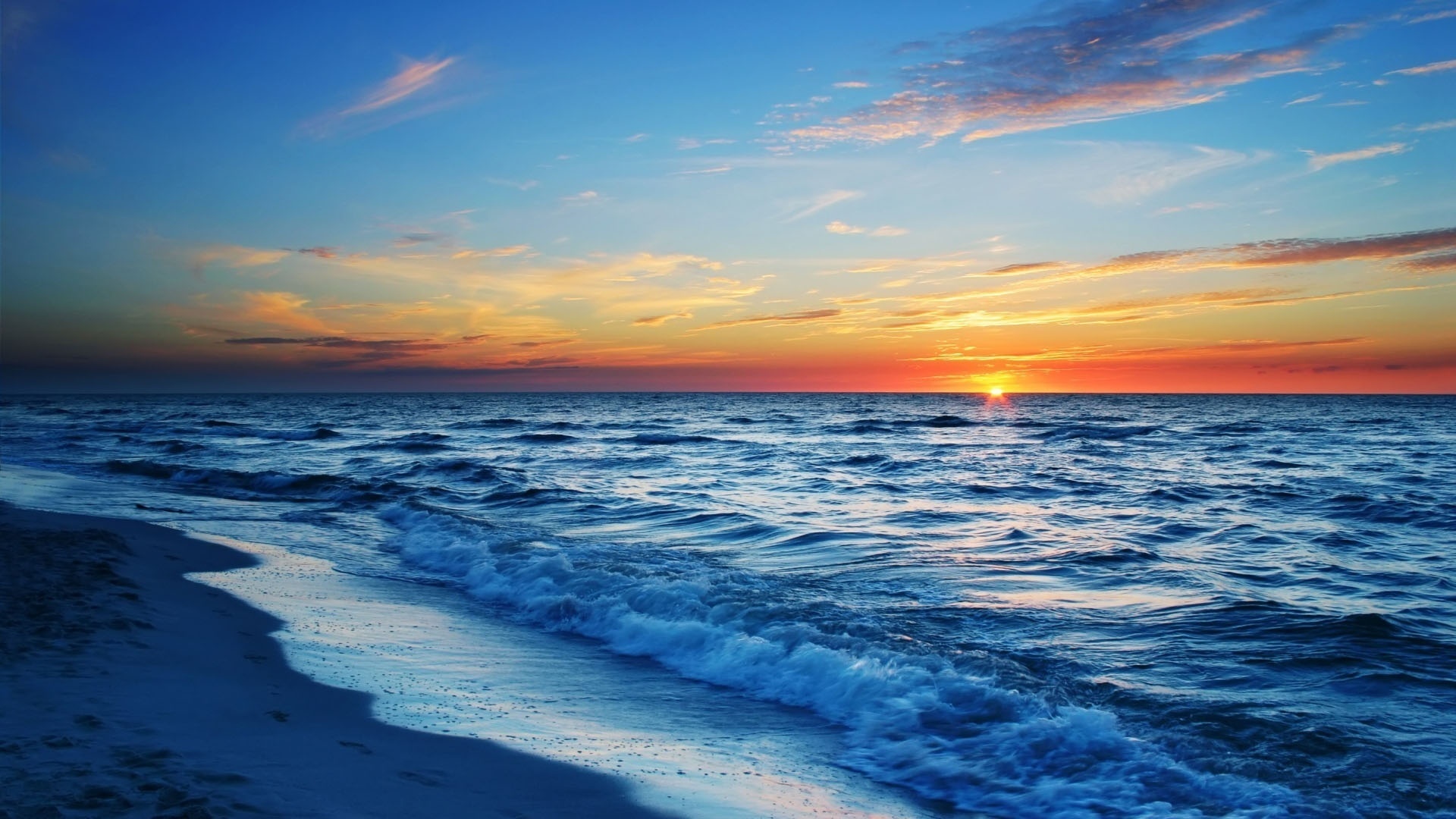 ，海浪，日出和日落，地平線，大自然，