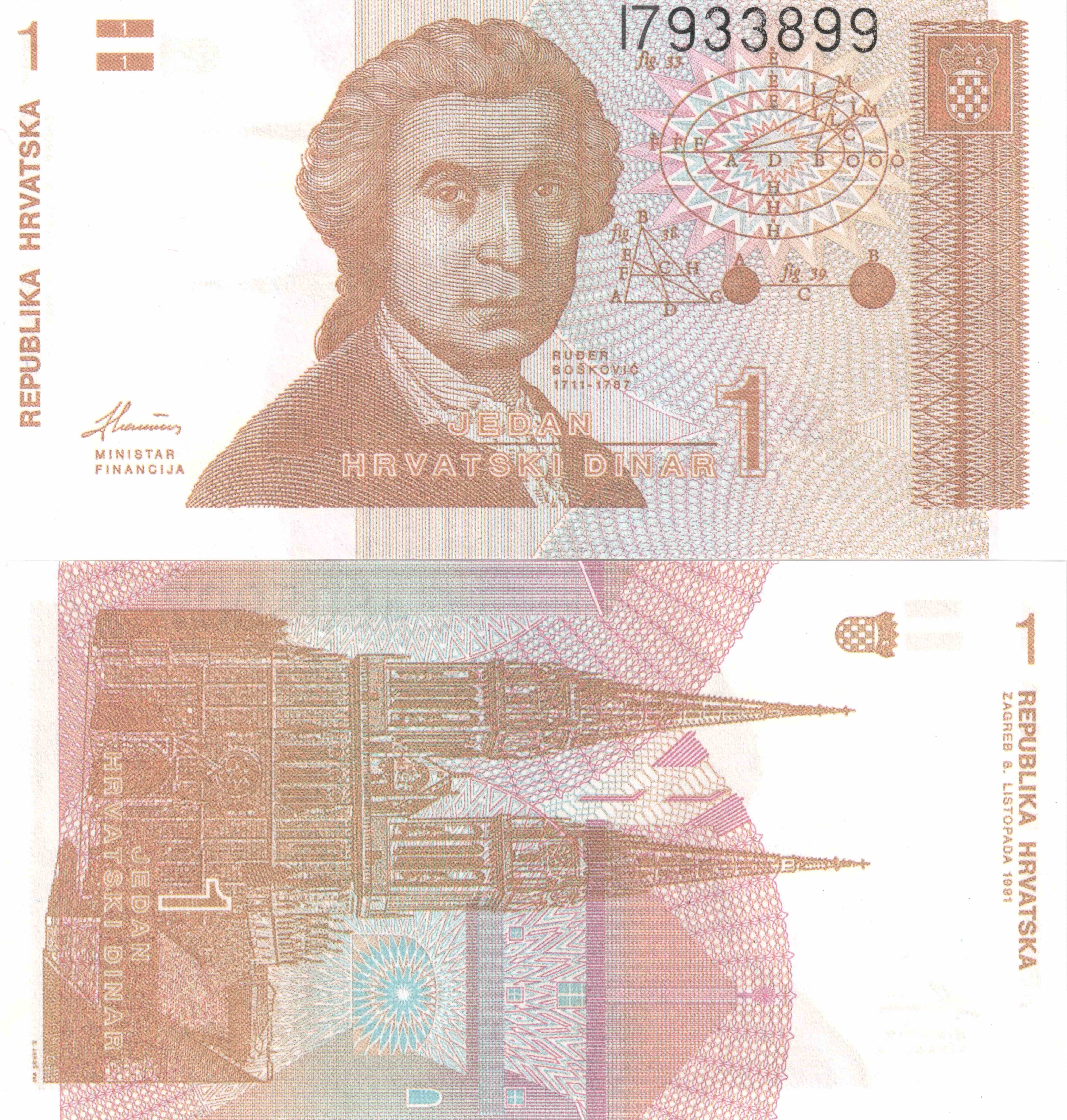 Dinero Papel moneda Croatia 1 dinar Billete