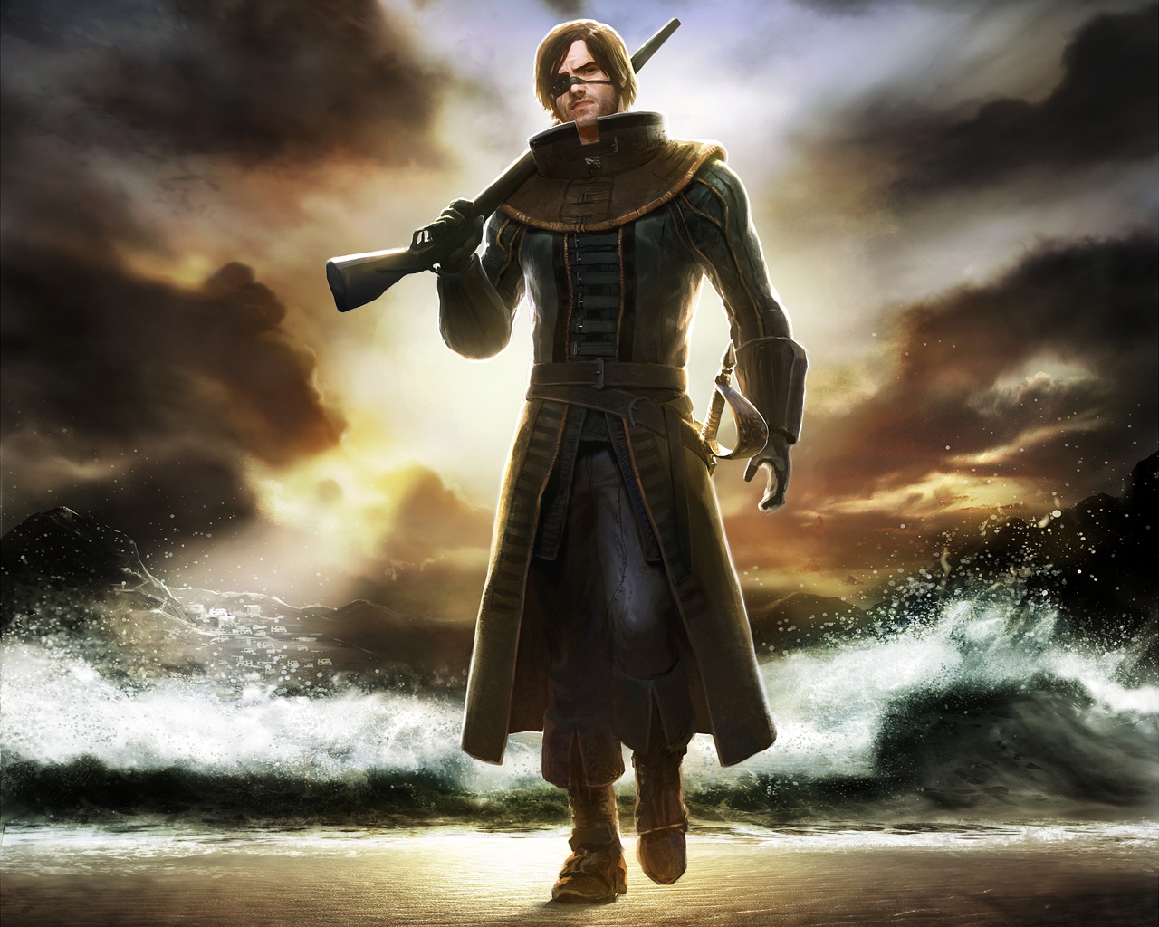 Фото Risen Risen 2: Dark Waters мужик с повязкой на глазу и ружьем Игры 562x450 компьютерная игра