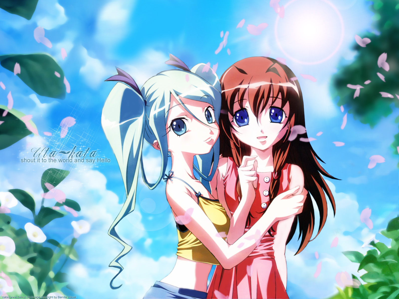 Desktop Hintergrundbilder Uta-Kata Anime junge Frauen Mädchens junge frau