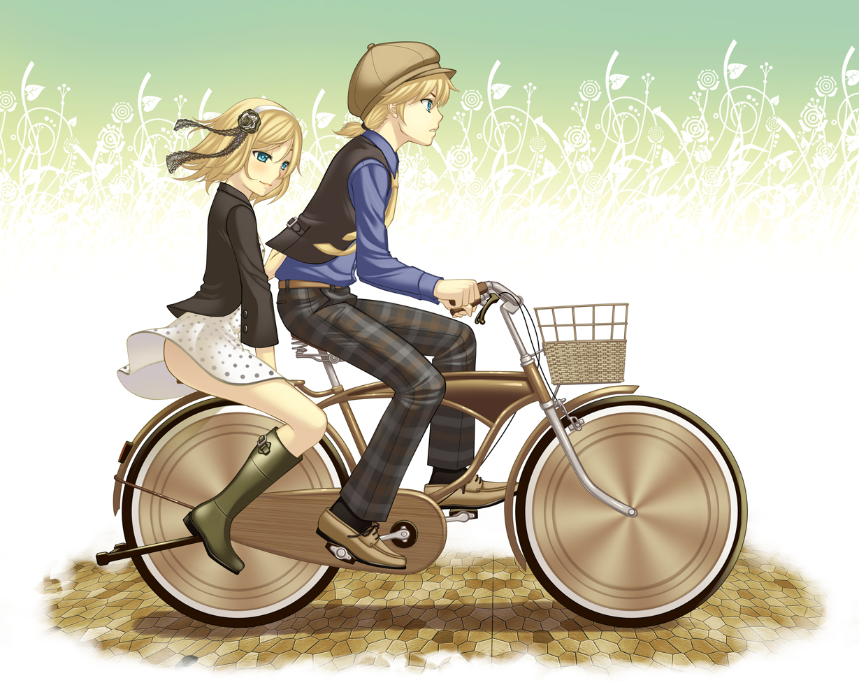 Desktop Hintergrundbilder jugendlich fahrräder Anime junge Frauen