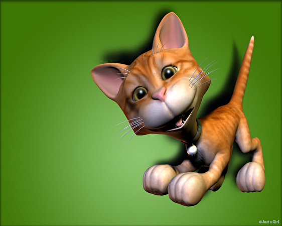 Afbeeldingen Katten 3D afbeelding Gekleurde achtergrond 562x450 kat poes kater 3D graphics 3D afbeeldingen