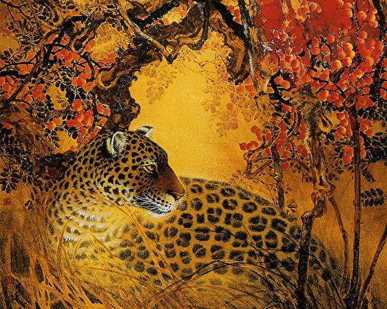 Photo leopard Big cats Animals Painting Art 562x450 Leopards animal