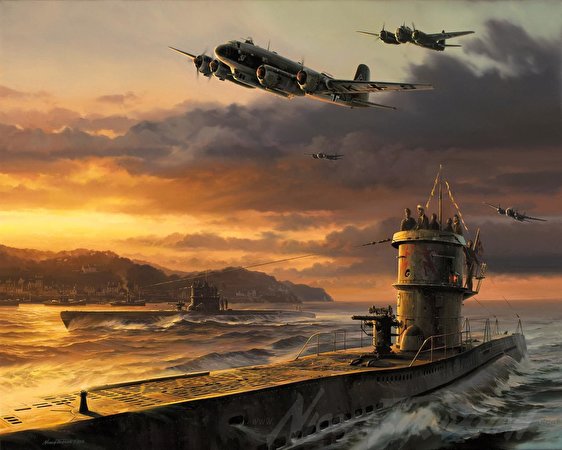 Desktop Wallpapers Submarines U-Boot Painting Art military 562x450 Army