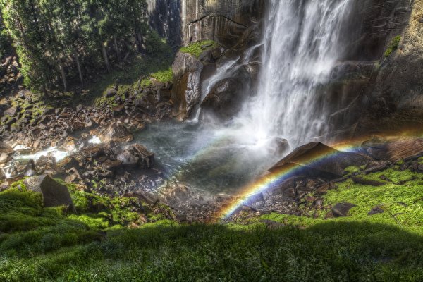 600x400 Queda de água Arco-íris cachoeira, cascata Naturaleza