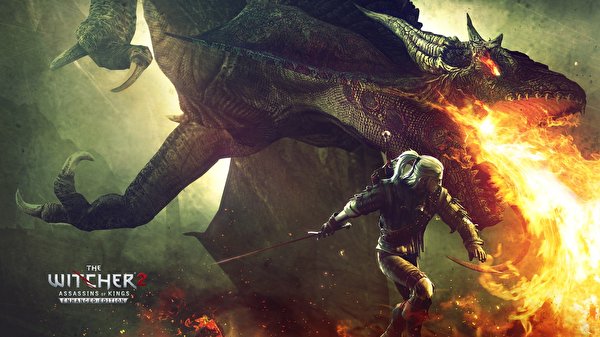 Bakgrundsbilder The Witcher Drakar Geralt of Rivia Fantasy flamme Datorspel 600x337 en drake Eld spel dataspel