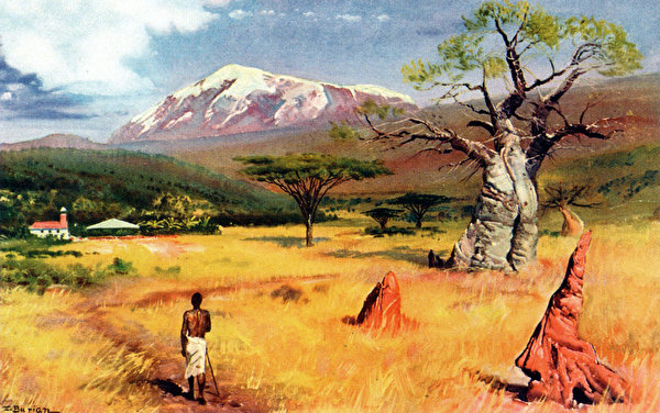 Bakgrundsbilder Zdenek Burian View of kilimanjaro Målarkonst 600x376