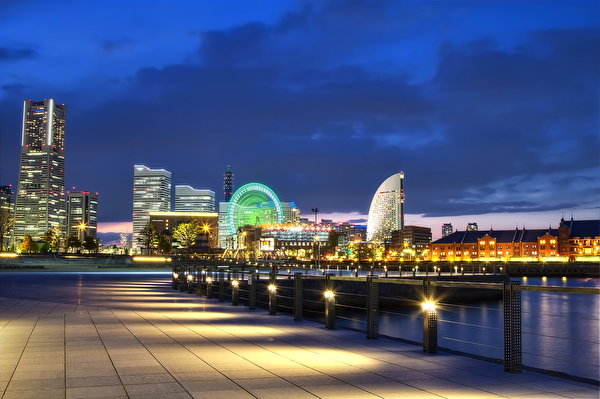 Tapeta na pulpit Japonia Yokohama Noc Miasta 600x399 w nocy miasto