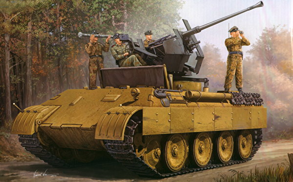 Bilder Selbstfahrlafette Panther Ausf.D Flak Bergepanther Gezeichnet Heer 600x374 Militär