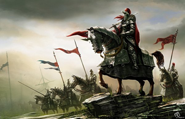 Bakgrunnsbilder Spyd Hester Rustning Kriger Fantasy 600x387 hest tamhest krigere