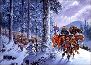Sfondi desktop Darrell K. Sweet Cavallo Inverno Alberi Neve Fantasy