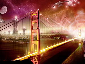 Desktop hintergrundbilder Brücken USA San Francisco Kalifornien The Golden Gate Bridge Städte