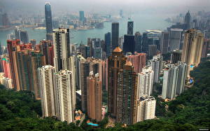 Fondos de escritorio Rascacielos China Hong Kong Casa Megalópolis Desde arriba Ciudades