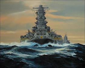 Bilder Schiff Gezeichnet IJN Yamato