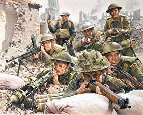 Fonds d'écran Dessiné Soldats Casque militaire British Tough chaps (1944) Armée