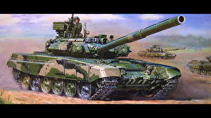 Images Painting Art Tanks T-90 Camouflage Army