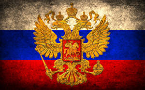 Bakgrundsbilder på skrivbordet Ryssland Heraldiskt vapen Flagga Dubbelörn