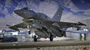 Bakgrundsbilder på skrivbordet Flygplan Jaktflygplan F-16 Fighting Falcon Luftfart