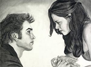Papel de Parede Desktop Crepúsculo A Saga Twilight — Amanhecer Robert Pattinson Kristen Stewart Filme