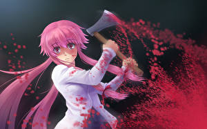 Bakgrundsbilder på skrivbordet Future Diary Stridsyxa Blod Anime