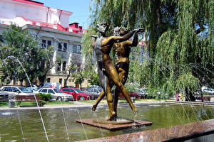 桌面壁纸，，雕塑，喷泉，伏尔加格勒，，城市