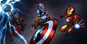 Fondos de escritorio Superhéroes Captain America Héroe Iron Man Héroe Thor Héroe Fantasía