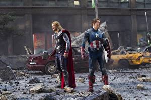 Fondos de escritorio Los Vengadores 2012 Chris Hemsworth Thor Héroe Captain America Héroe Chris Evans Película