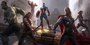 Papel de Parede Desktop Os Vingadores 2012 Chris Hemsworth Hulk Herói Thor Herói Captain America Herói Filme