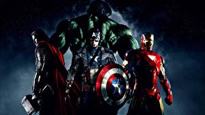 桌面壁纸，，復仇者聯盟 (電影)，美國隊長，雷神，鋼鐵人，绿巨人，電影