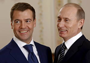 Fonds d'écran Dmitry Medvedev Vladimir Putin Président Rire Célébrités