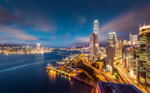 Papel de Parede Desktop China Hong Kong Arranha-céus Casa Megalópolis Noite Cidades