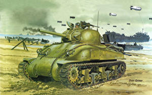 Fonds d'écran Dessiné Char de combat M4 Sherman militaire