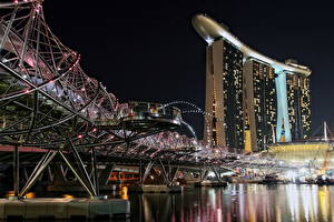 Fondos de escritorio Singapur Puente Noche Ciudades