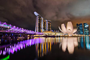 Fondos de escritorio Singapur Puente Costa Noche Ciudades