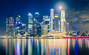 Bakgrundsbilder på skrivbordet Singapore Kusten Natt stad